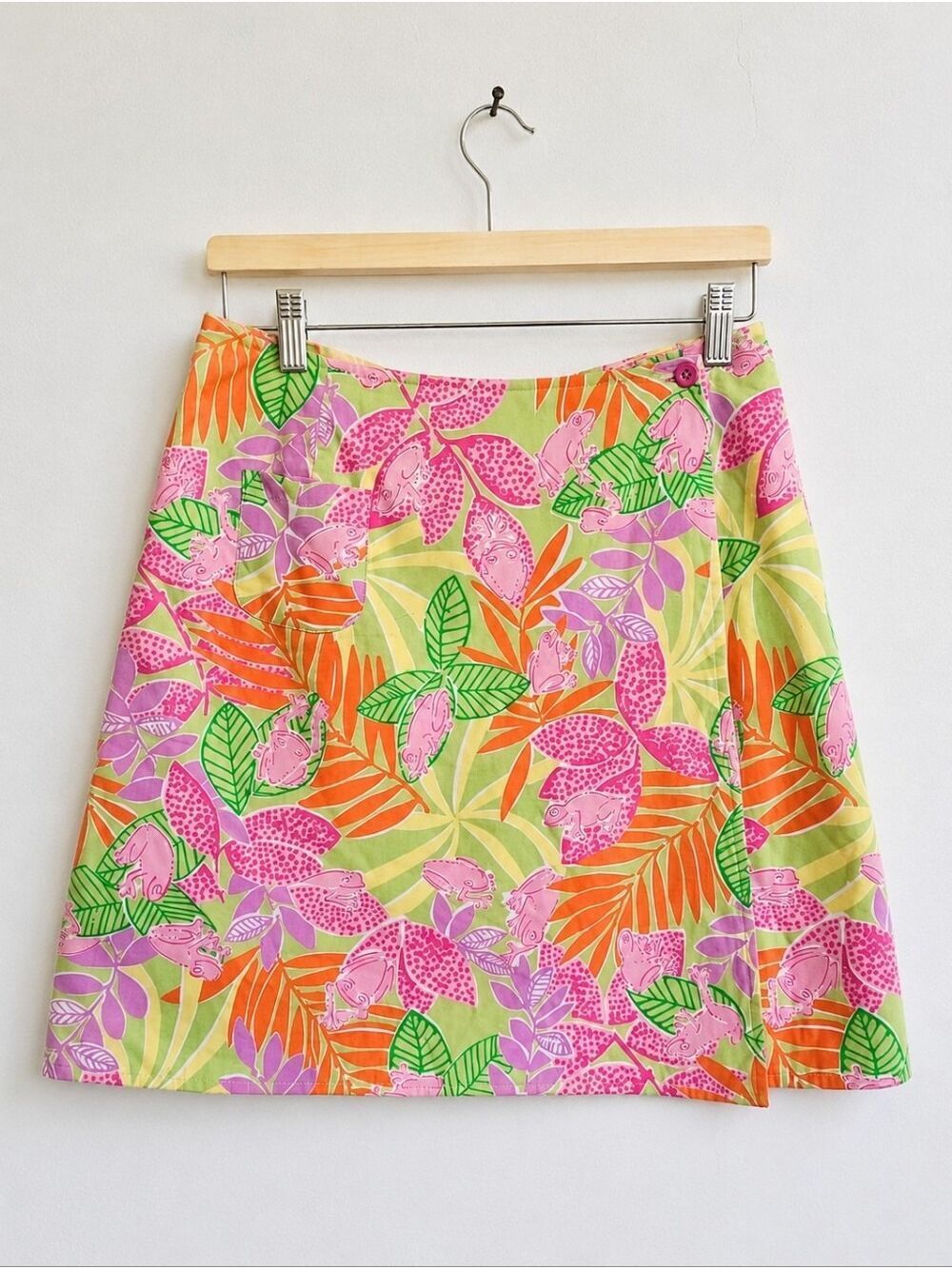 Lilly Pulitzer Frog Print Wrap Skirt Tropical Pink Green Resort Size 2